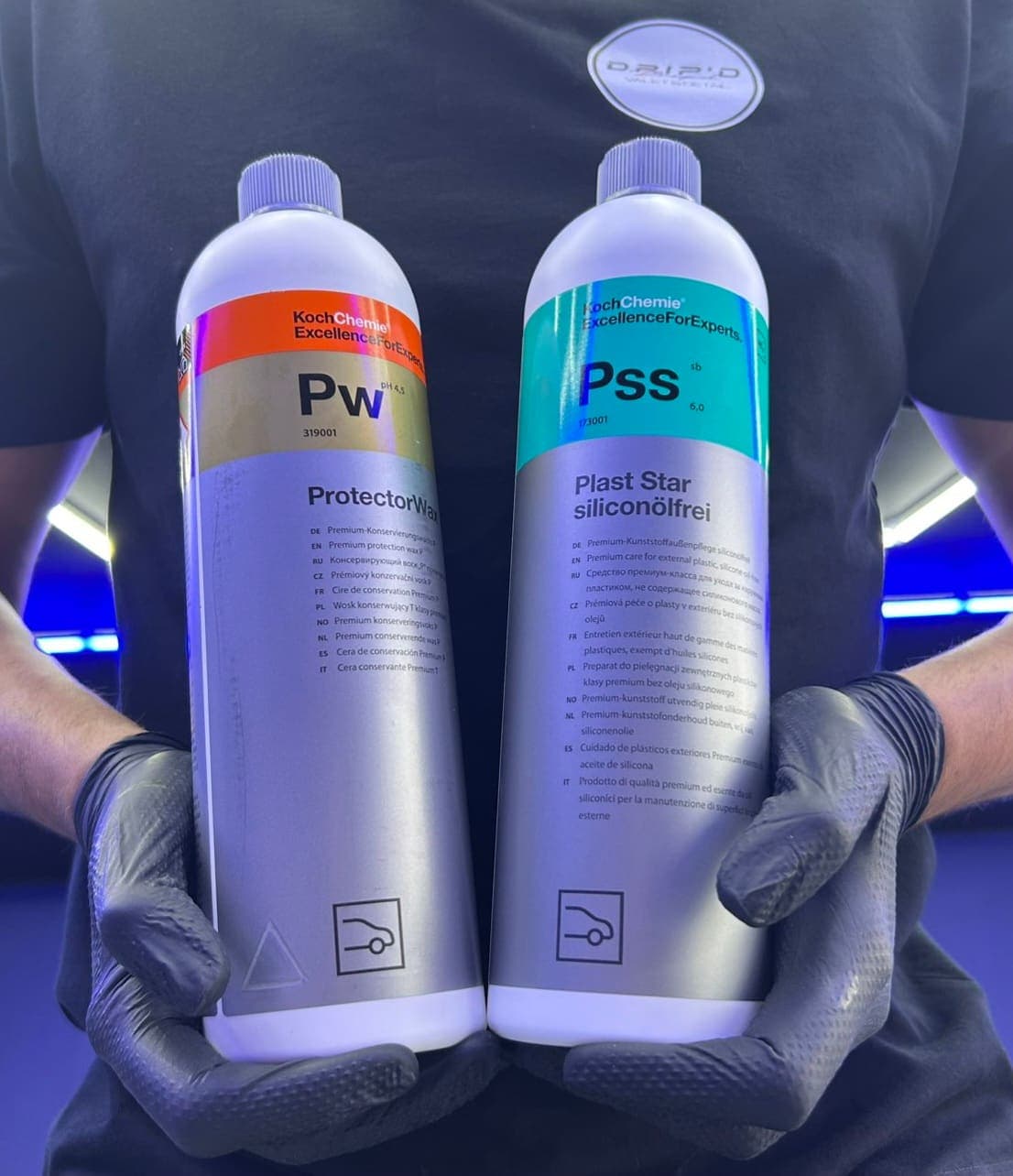 Koch Chemie ProtectorWax and Plast Star held in the DRIP'D wash bay